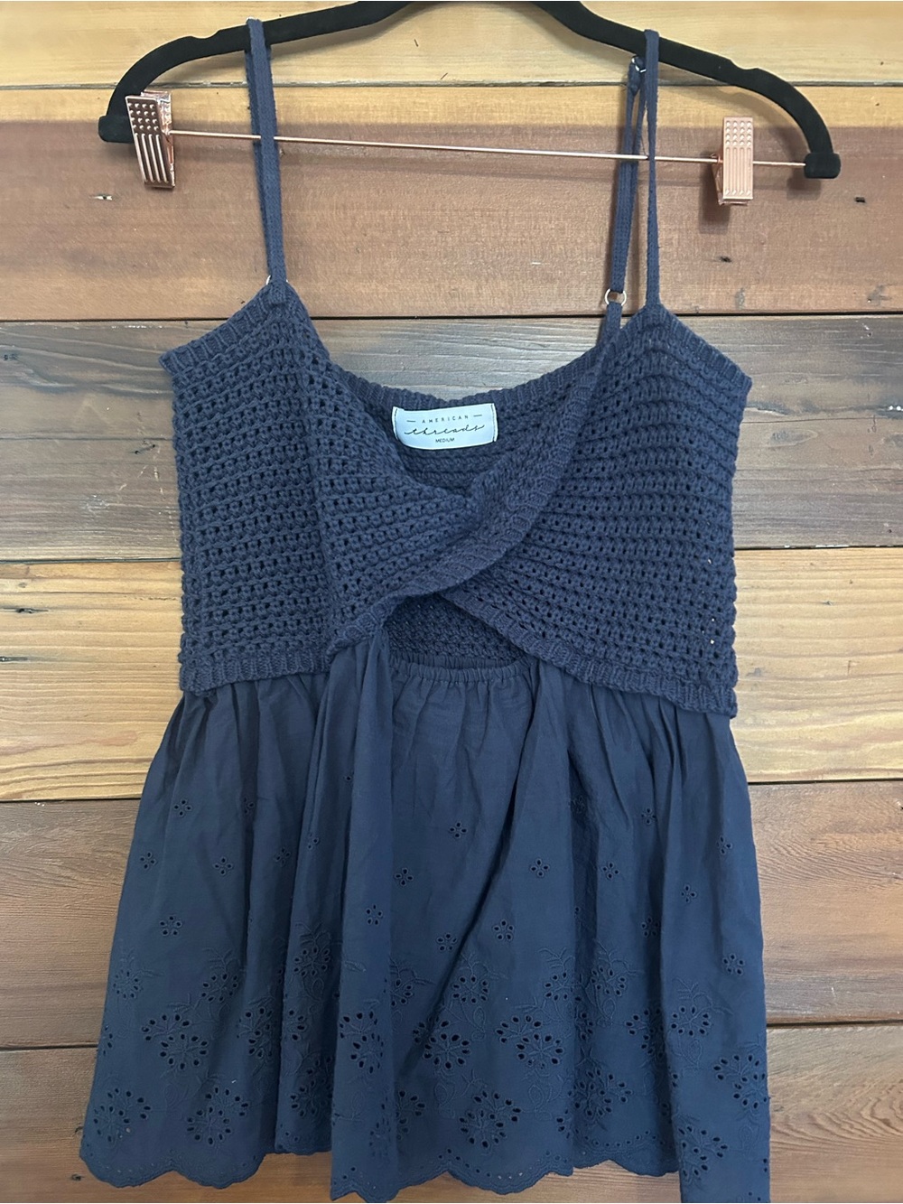 American Threads Navy Crochet Tank